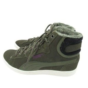 Puma Womens Size 7 Vikky Mid 363729 01 Green Casual Shoes Sneakers Faux Fur EUC